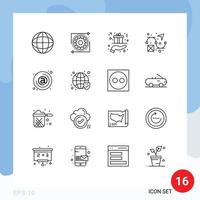 Group of 16 Outlines Signs and Symbols for address creativity process creative hand Editable Vector Design Elements