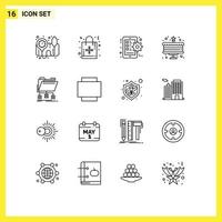 Group of 16 Outlines Signs and Symbols for folder data phone backup celebration Editable Vector Design Elements