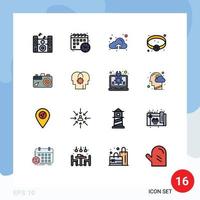 Pack of 16 Modern Flat Color Filled Lines Signs and Symbols for Web Print Media such as control picture upload image camera Editable Creative Vector Design Elements