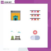 Modern Set of 4 Flat Icons Pictograph of home party layout american park Editable Vector Design Elements