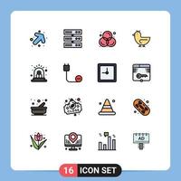 16 concepto de línea rellena de color plano para sitios web móviles y aplicaciones alarma de peligro color primavera ganso elementos de diseño de vectores creativos editables