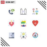 9 colores planos universales establecidos para aplicaciones web y móviles chat amor grupo corazón cancelar elementos de diseño vectorial editables vector