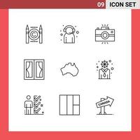 Set of 9 Vector Outlines on Grid for home frame support buildings retro Editable Vector Design Elements