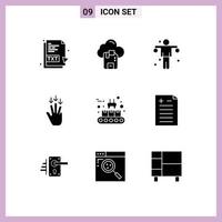 Pack of 9 Modern Solid Glyphs Signs and Symbols for Web Print Media such as conveyor belt gestures dumbbell arrow finger Editable Vector Design Elements