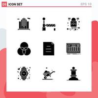 Pictogram Set of 9 Simple Solid Glyphs of controller file network document wheel Editable Vector Design Elements