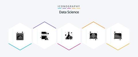 Data Science 25 Glyph icon pack including web. global. flask. architecture. system vector