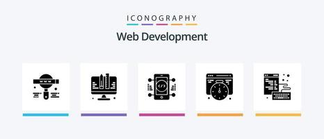 paquete de iconos de glifo 5 de desarrollo web que incluye desarrollo. navegador. codificación. tiempo. desarrollo. diseño de iconos creativos vector