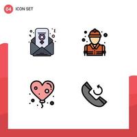 4 Thematic Vector Filledline Flat Colors and Editable Symbols of feminism chat love fighter fireman phone Editable Vector Design Elements