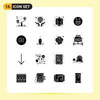 16 Solid Glyph concept for Websites Mobile and Apps basic camera china motivation emojis Editable Vector Design Elements