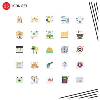 Mobile Interface Flat Color Set of 25 Pictograms of cleaning cell call mobile computer Editable Vector Design Elements