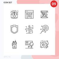 9 Thematic Vector Outlines and Editable Symbols of travelling road arrow female navigation security Editable Vector Design Elements