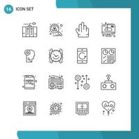 Group of 16 Outlines Signs and Symbols for software download recruitment computer three Editable Vector Design Elements