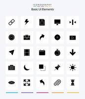 elementos básicos creativos de la interfaz de usuario paquete de iconos negros sólidos de 25 glifos, como la espalda. jugar. tarjeta de memoria. hardware. monitor vector