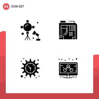 4 Universal Solid Glyphs Set for Web and Mobile Applications illumination gear studio lightning box time Editable Vector Design Elements