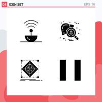 Mobile Interface Solid Glyph Set of 4 Pictograms of antenna virus signal hepatitis cluster Editable Vector Design Elements