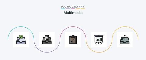 paquete de iconos de 5 planos llenos de línea multimedia que incluye . analítica. bandeja de salida vector