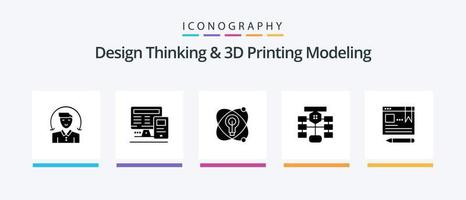 pensamiento de diseño y modelado de impresión d paquete de iconos de glifo 5 que incluye navegador. datos. átomo. cuadro. diagrama de flujo diseño de iconos creativos vector