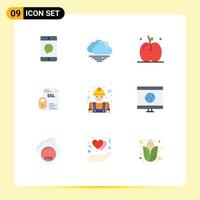 Mobile Interface Flat Color Set of 9 Pictograms of construction ssl apple security certificate Editable Vector Design Elements