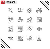 Modern Set of 16 Outlines Pictograph of share data puzzle water bathtub Editable Vector Design Elements