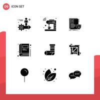 Solid Glyph Pack of 9 Universal Symbols of education book machine health sheild Editable Vector Design Elements