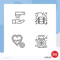 4 User Interface Line Pack of modern Signs and Symbols of hand wash heart cloud music analysis Editable Vector Design Elements