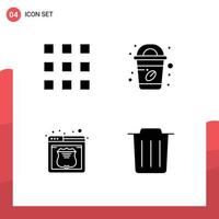 Pictogram Set of 4 Simple Solid Glyphs of grid delete cup security trash Editable Vector Design Elements