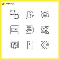 Modern Set of 9 Outlines Pictograph of messages chat eye text field form Editable Vector Design Elements