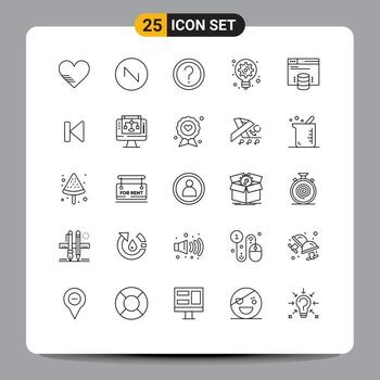 25 Thematic Vector Lines and Editable Symbols of internet hosting light bulb faq innovation generation Editable Vector Design Elements