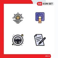 Set of 4 Modern UI Icons Symbols Signs for sun steering wheel finger screen file Editable Vector Design Elements