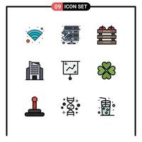 Modern Set of 9 Filledline Flat Colors and symbols such as finance business crate skyscraper building Editable Vector Design Elements