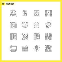 16 User Interface Outline Pack of modern Signs and Symbols of thinking team water solution group Editable Vector Design Elements