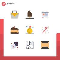 Modern Set of 9 Flat Colors Pictograph of food drink ice cheese easel Editable Vector Design Elements