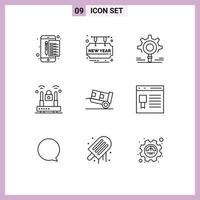 Outline Pack of 9 Universal Symbols of delivery lock party time internet setting Editable Vector Design Elements