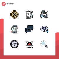 Mobile Interface Filledline Flat Color Set of 9 Pictograms of correction chat chat chatting massage Editable Vector Design Elements