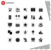 Set of 25 Vector Solid Glyphs on Grid for laptop picture magnifier photo image Editable Vector Design Elements