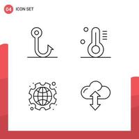 Editable Vector Line Pack of 4 Simple Filledline Flat Colors of fish labor temperature international cloud Editable Vector Design Elements