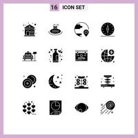 Group of 16 Solid Glyphs Signs and Symbols for car navigation destination direction gps Editable Vector Design Elements