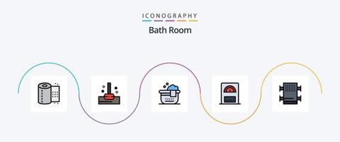 la línea de la sala de baño llenó el paquete de iconos planos 5 que incluye. habitación. baño. baño. baño vector