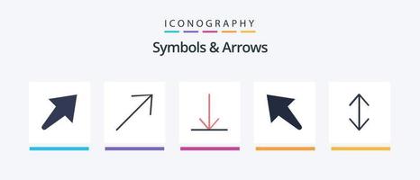 Paquete de 5 iconos planos de símbolos y flechas que incluye. flecha. abajo. diseño de iconos creativos vector