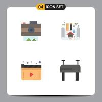 Mobile Interface Flat Icon Set of 4 Pictograms of camera movie recording plan play Editable Vector Design Elements