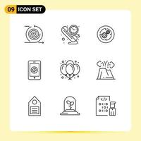 Universal Icon Symbols Group of 9 Modern Outlines of no cell time mobile finance Editable Vector Design Elements