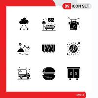 Pack of 9 creative Solid Glyphs of wagon railroad clothes farming mountain Editable Vector Design Elements