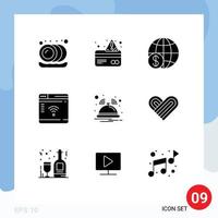 9 Universal Solid Glyphs Set for Web and Mobile Applications hotel webpage global router internet Editable Vector Design Elements