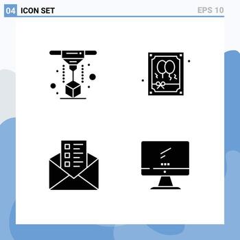 Mobile Interface Solid Glyph Set of Pictograms of modeling mail laser night computer Editable Vector Design Elements