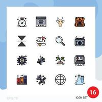 16 concepto de línea llena de color plano para sitios web móviles y aplicaciones animales de volteo vertical bolsa de senderismo elementos de diseño de vector creativo editable