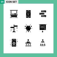 9 Universal Solid Glyphs Set for Web and Mobile Applications biology direction chat camping talks Editable Vector Design Elements