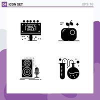 Pictogram Set of 4 Simple Solid Glyphs of info mic sale board food record Editable Vector Design Elements