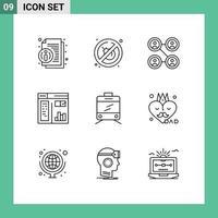 Set of 9 Modern UI Icons Symbols Signs for dad transport friends tramway paint Editable Vector Design Elements