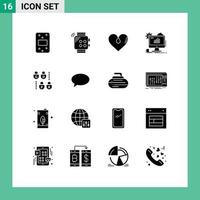 User Interface Pack of 16 Basic Solid Glyphs of setting seo heart chart gift Editable Vector Design Elements