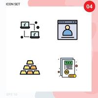 Pictogram Set of 4 Simple Filledline Flat Colors of computing bricks transfer login gold bar Editable Vector Design Elements